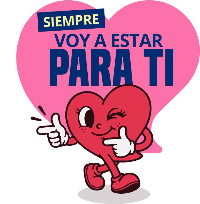 El personaje corazón de LaCardio con la frase «Siempre voy a estar para ti»