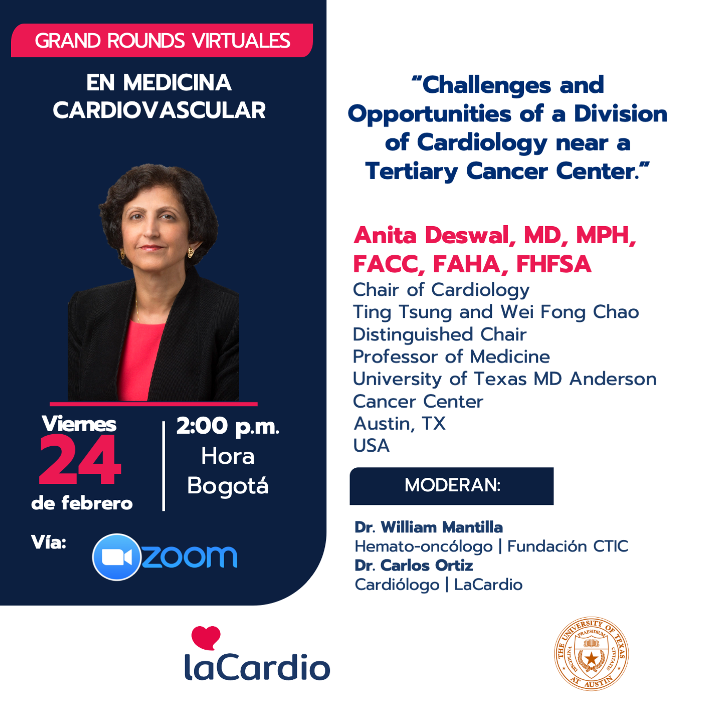 Grand Rounds Virtuales en Medicina Cardiovascular: “Challenges and Opportunities of a Division of Cardiology near a Tertiary Cancer Center.”