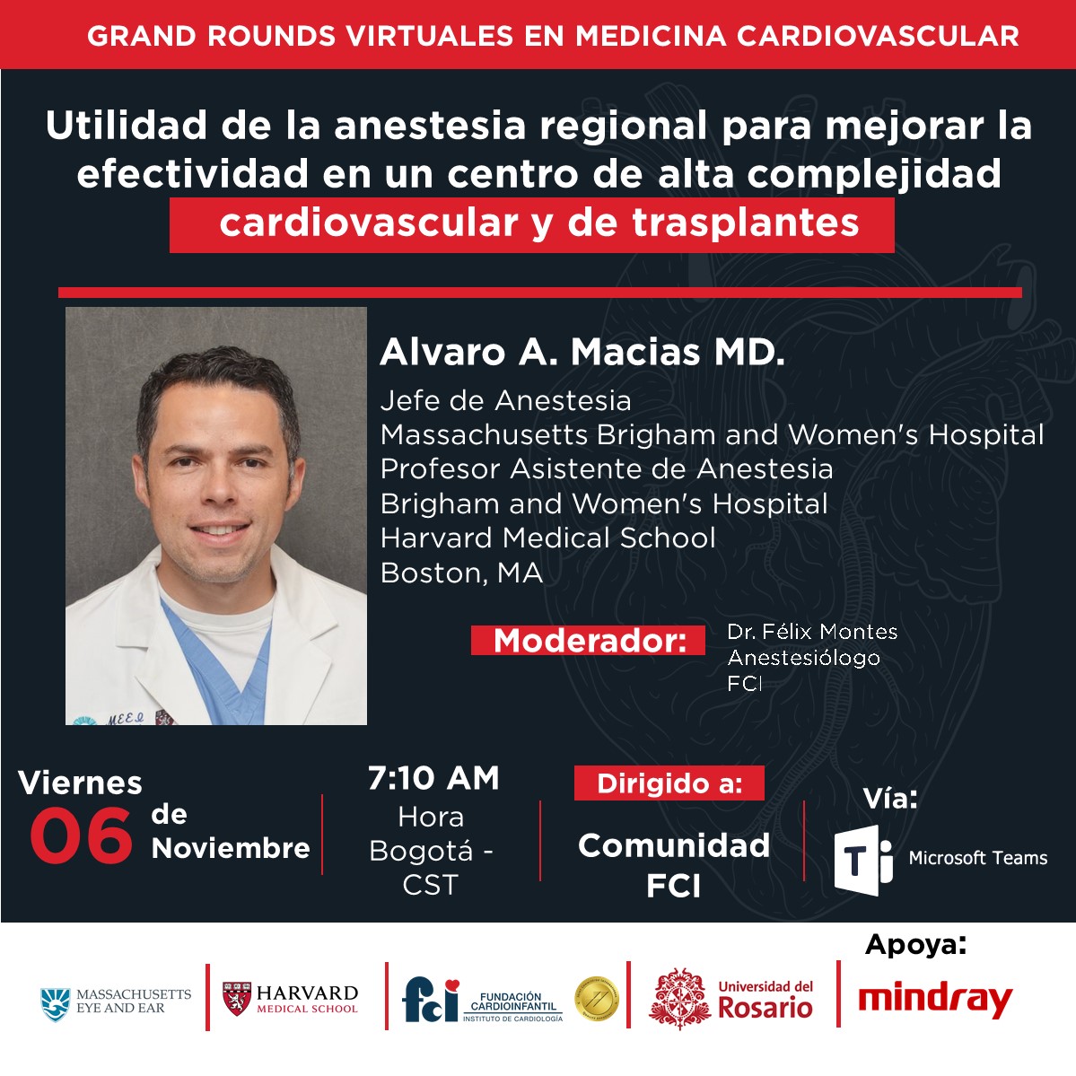 Webinar: Utilidad de la anestesia regional para mejorar la efectividad en un centro de alta complejidad cardiovascular y de trasplantes